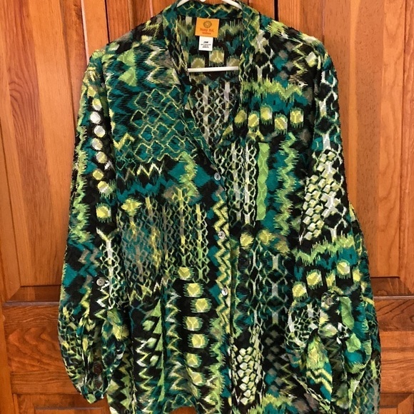 Ruby Rd V-Neck Button Down Art Deco Adjustable Sleeve Length Blouse EUC SZ 24W - Picture 11 of 12